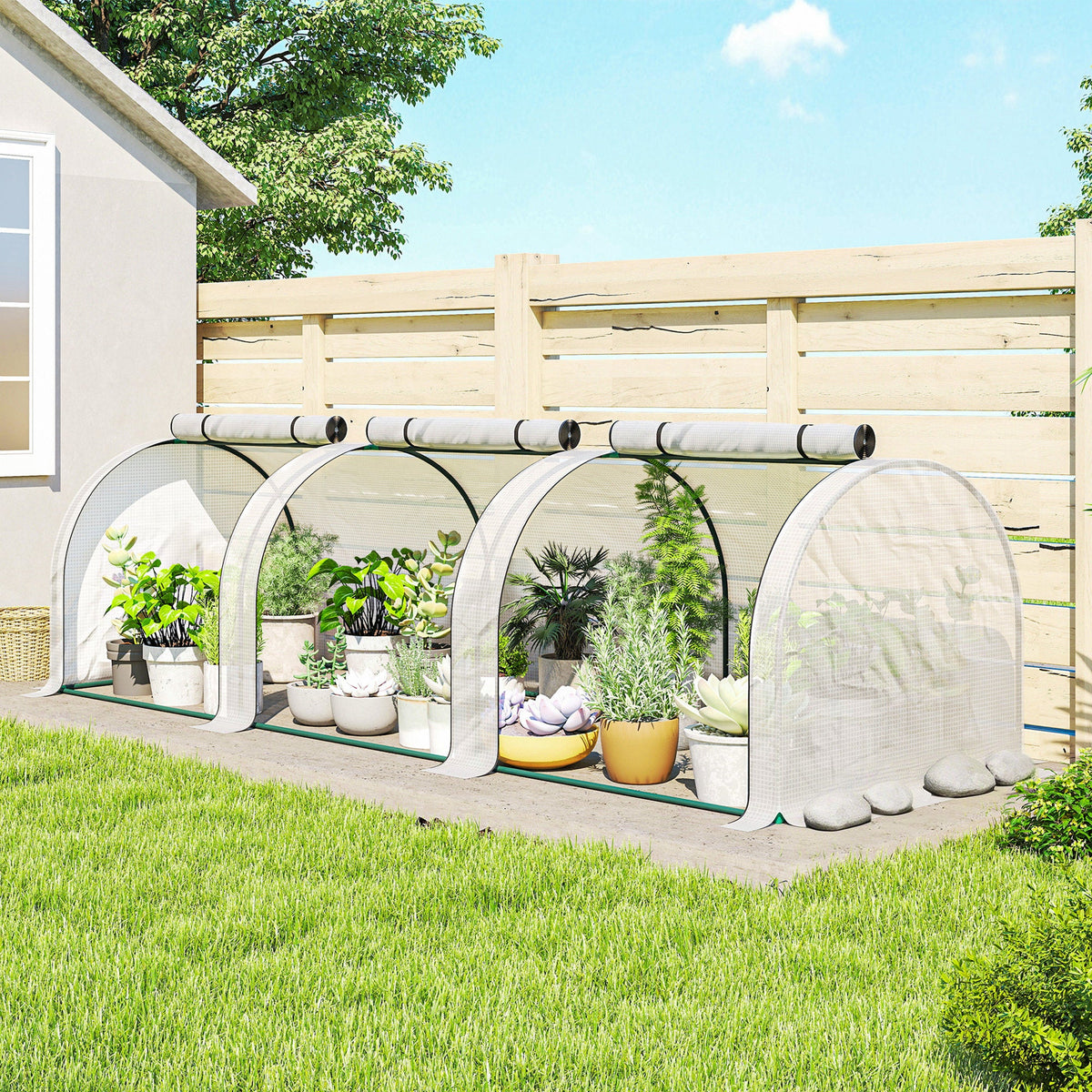 Mini Tunnel Greenhouse with Roll-Up Zippered Doors, 10' L x 3' W x 2.5' H White — product view 4