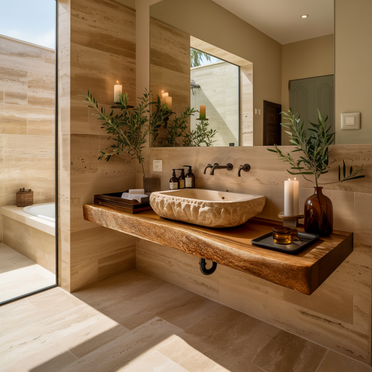 Echra Rustic Handcrafted Solid Wood Floating Bathroom Vanity Slab — product view 5