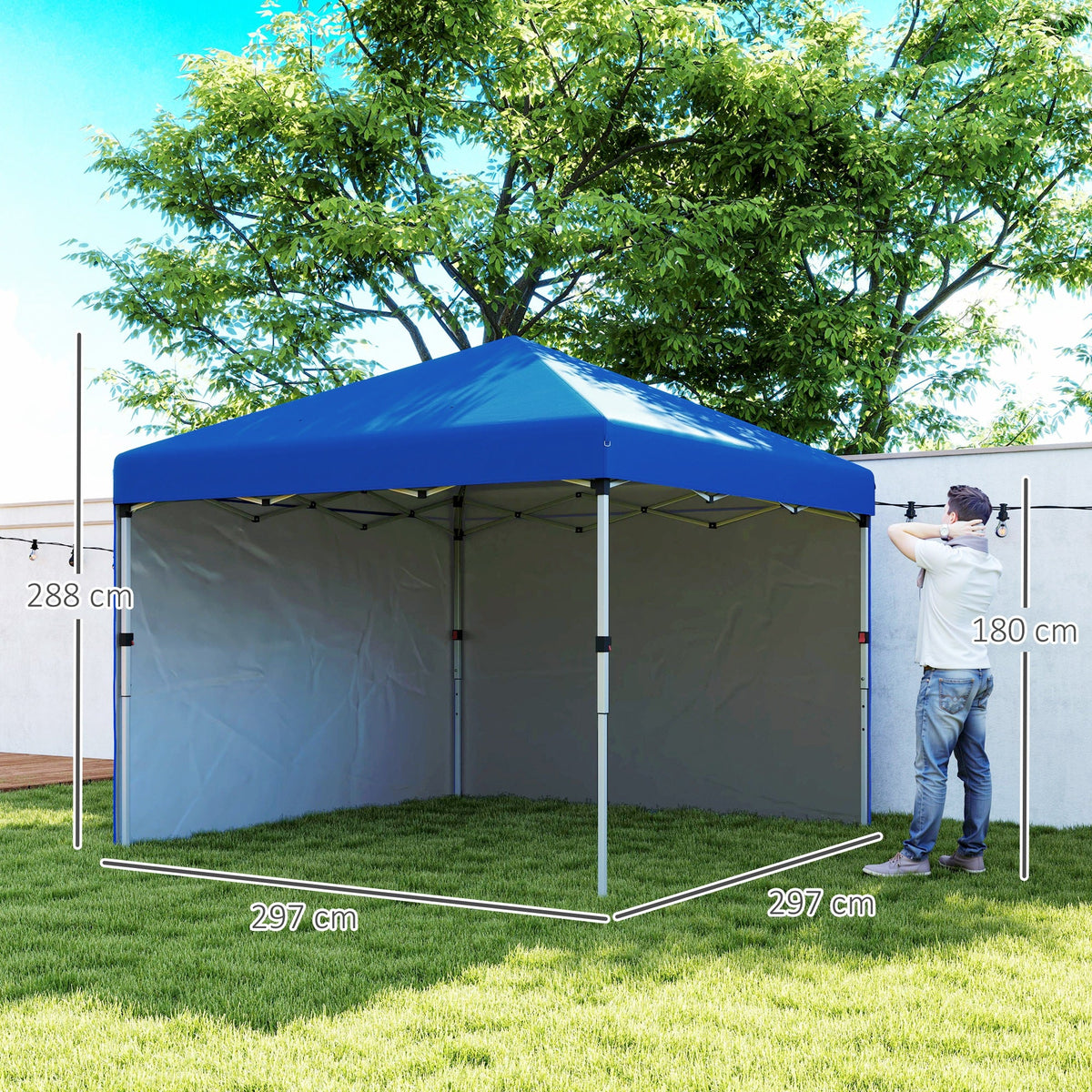 3 x 3m Pop Up Gazebo with 2 Sidewalls, Weight Bags & Wheeled Bag, Blue — product view 5