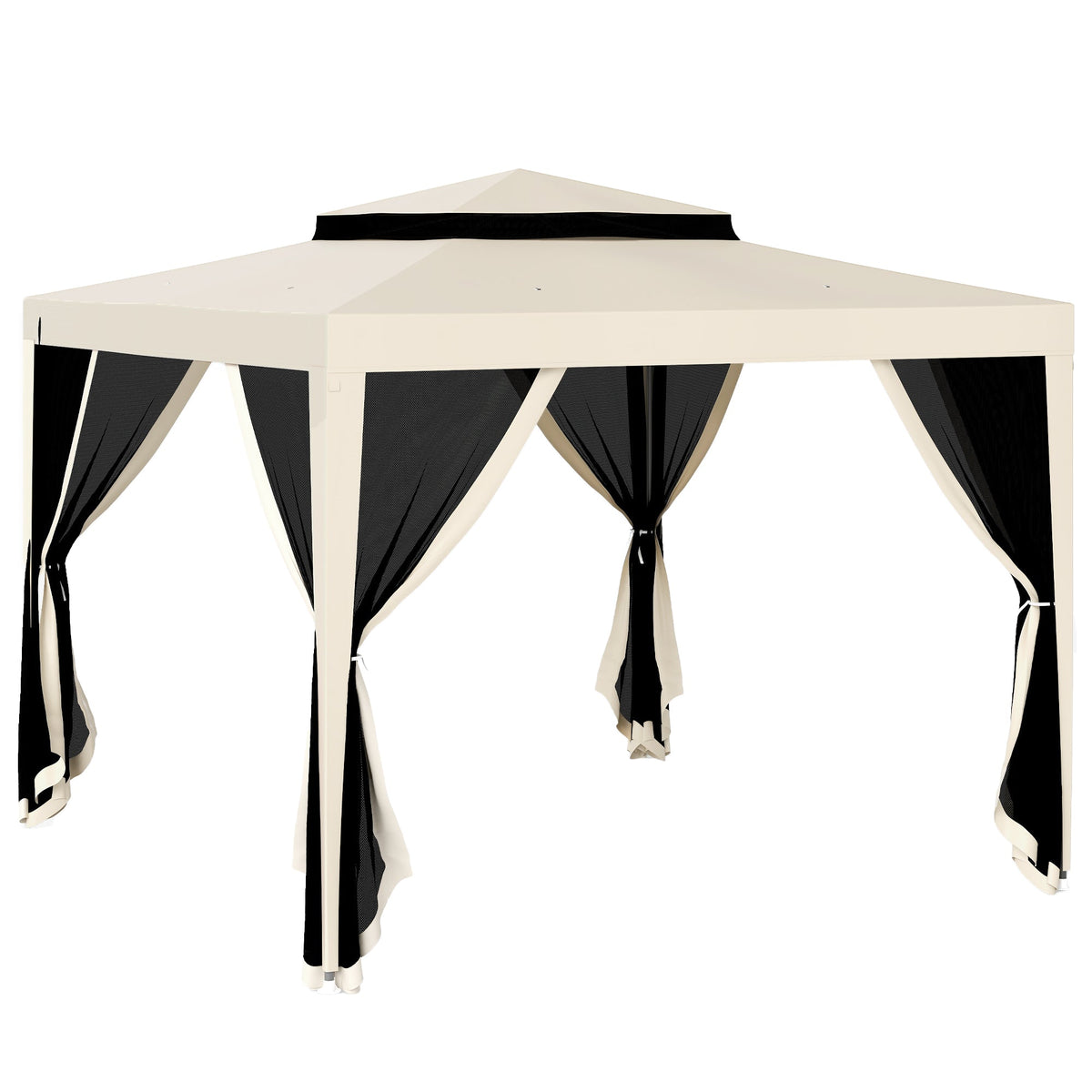 10' x 10' Canopy Tent with Mesh Netting and Double-Tier Roof, Beige — product view 1