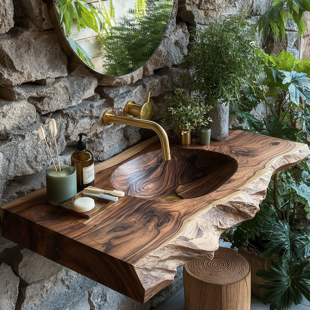 Elowen Live-Edge Wood Floating Bathroom Vanity with Integrated Sink — product view 1