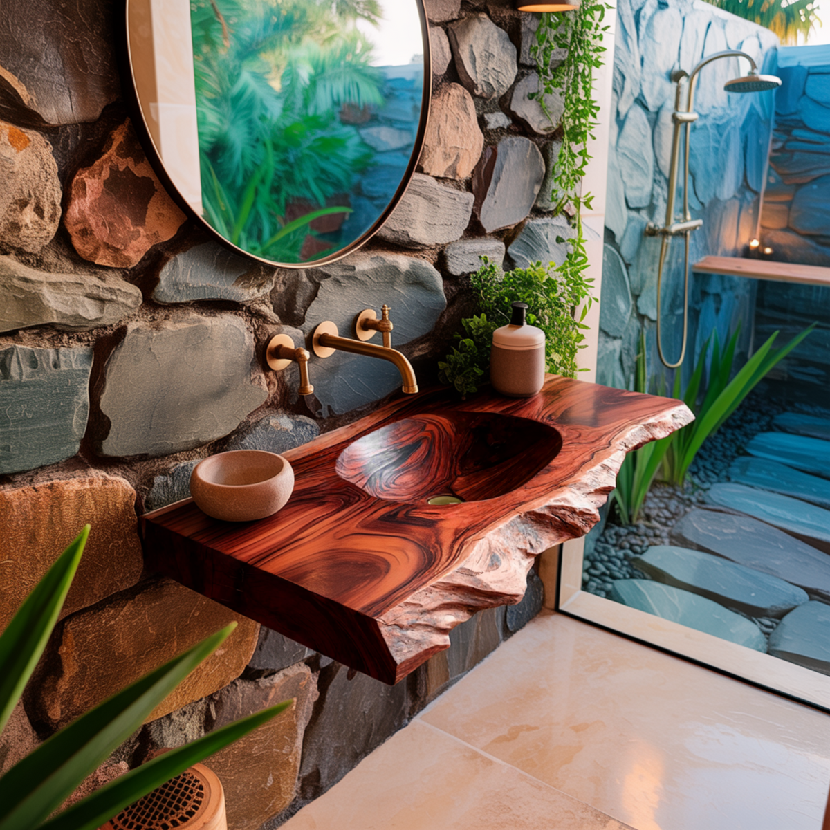 Elowen Live-Edge Wood Floating Bathroom Vanity with Integrated Sink — product view 6