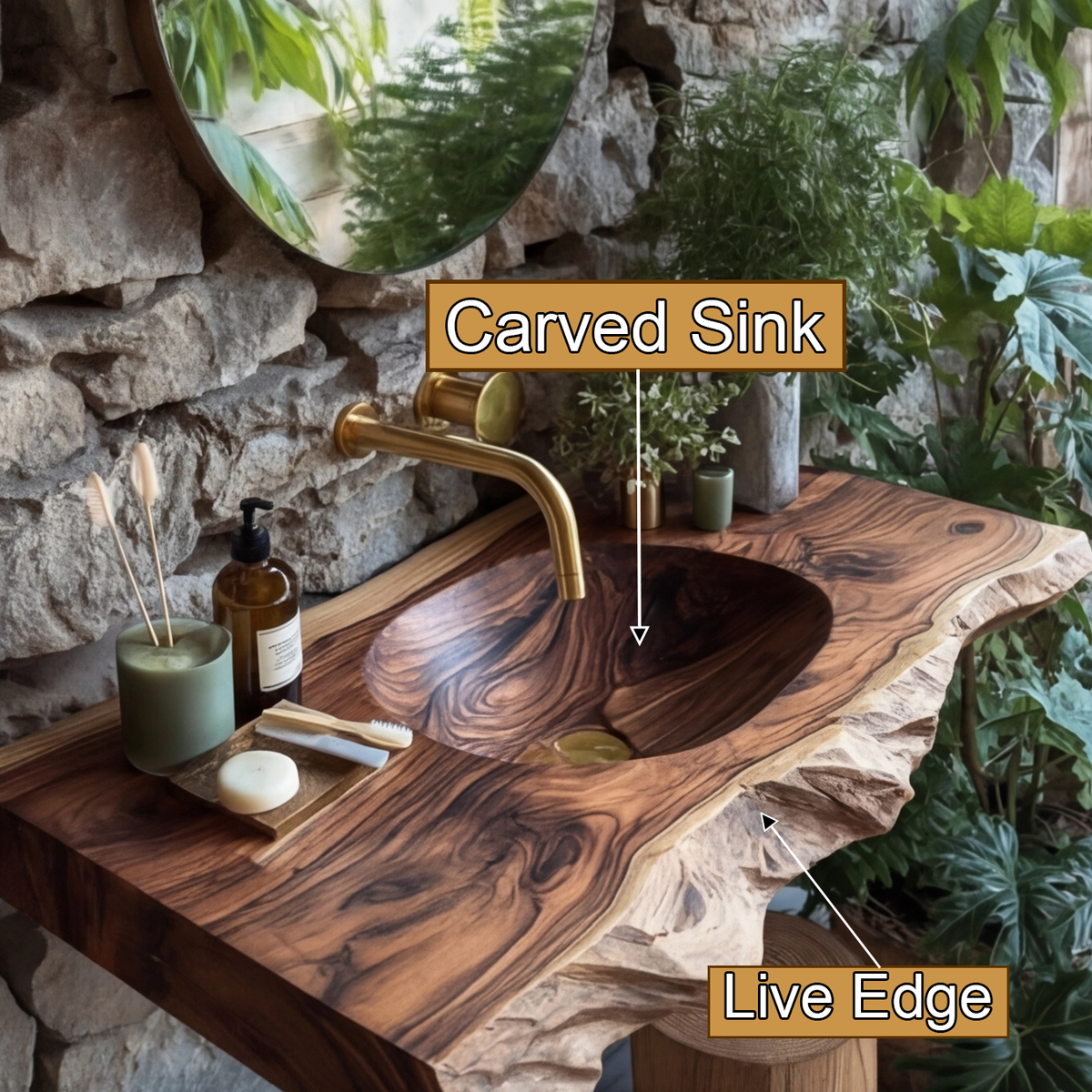Elowen Live-Edge Wood Floating Bathroom Vanity with Integrated Sink — product view 7