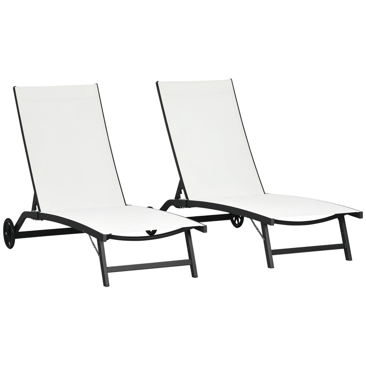 Set of 2 Outdoor Lounge Chairs with Wheels and Mesh Seat, Cream White — product view 1