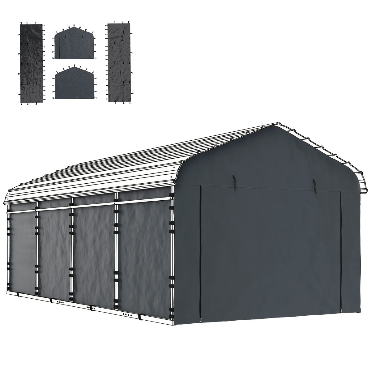 Carport Sidewalls with Roll-Up Door for 10' x 15' Structure, UPF50+ Waterproof PE Tarp, Dark Grey — product view 2