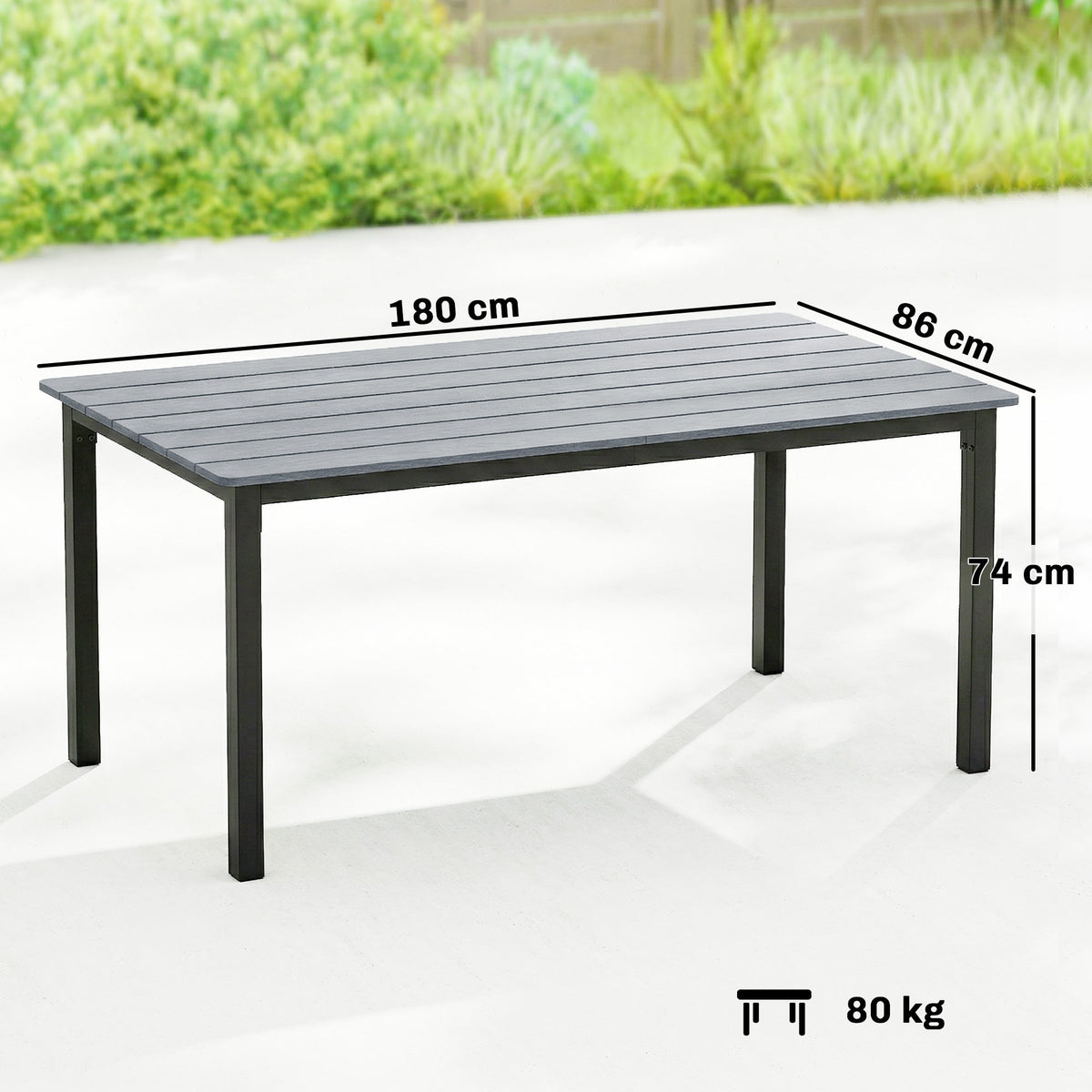180 x 86 cm Garden Dining Table for 6-8 with Wood Slatted Top, Grey — product view 5
