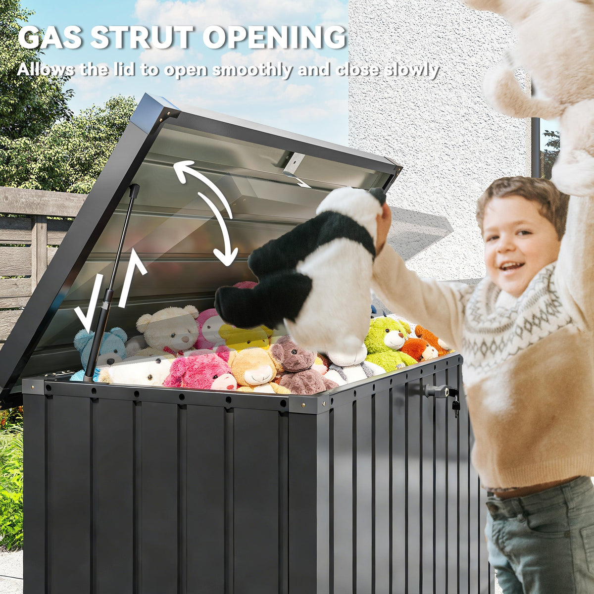 400L Metal Garden Storage Box with Lockable Lid, 124 x 66 x 72 cm, Black — product view 7