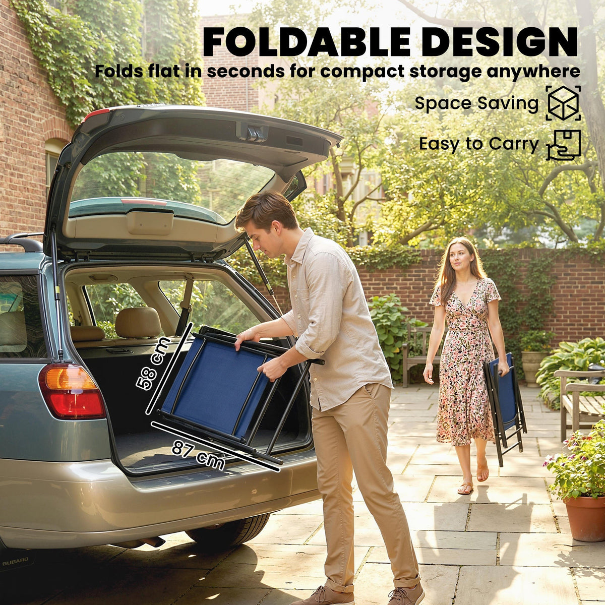 Set of 4 Folding Garden Chairs with High Back and Armrests, Navy Blue — product view 7