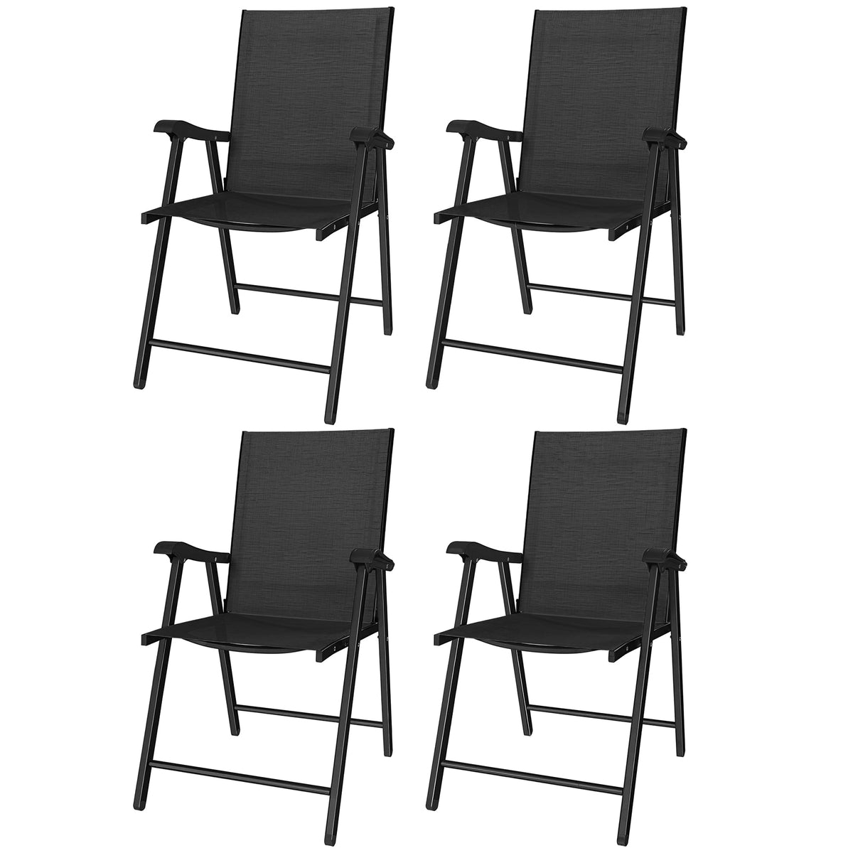 Set of 4 Folding Garden Chairs with High Back and Armrests, Black — product view 2