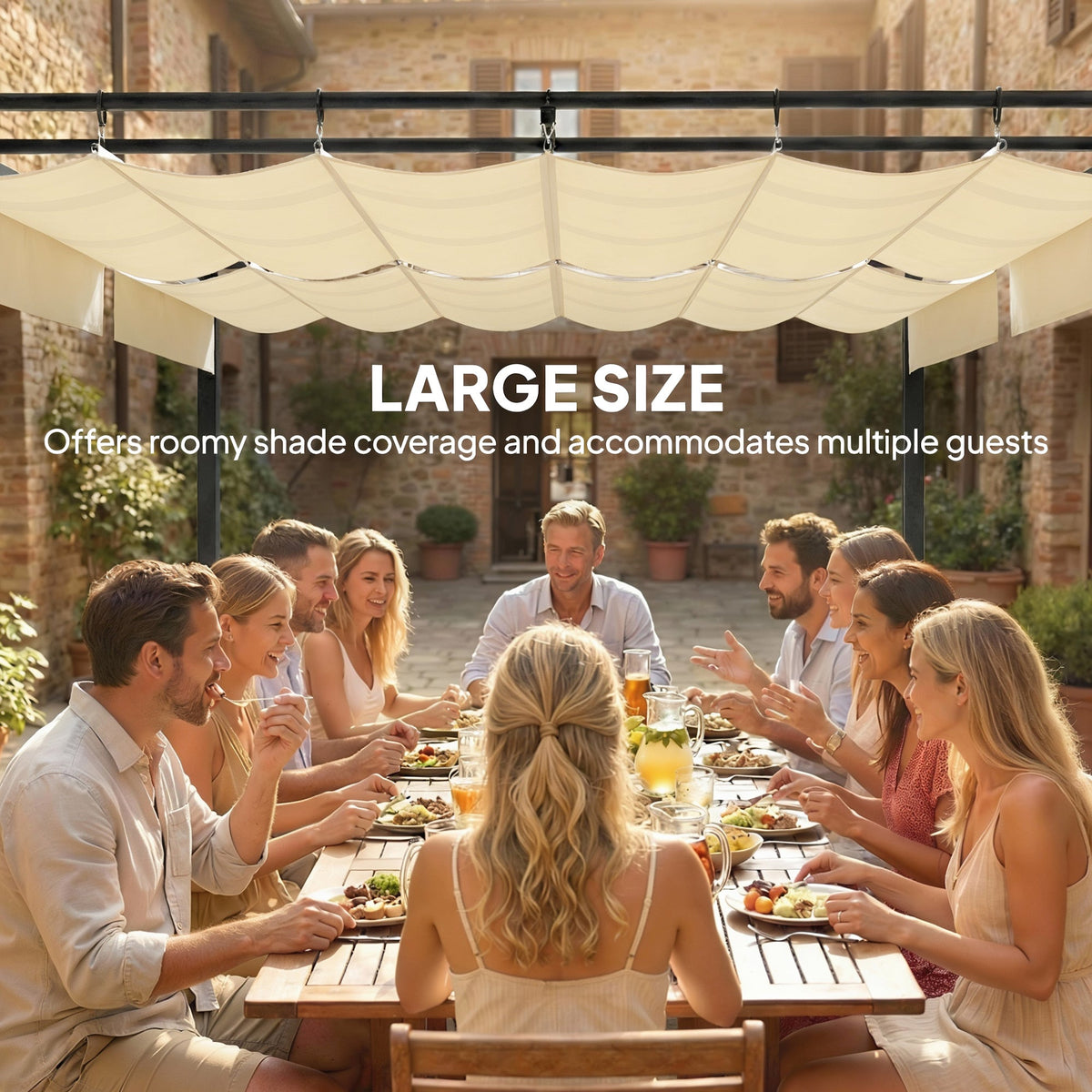 19' x 10' Pergola with Retractable Canopy, Cream White — product view 6
