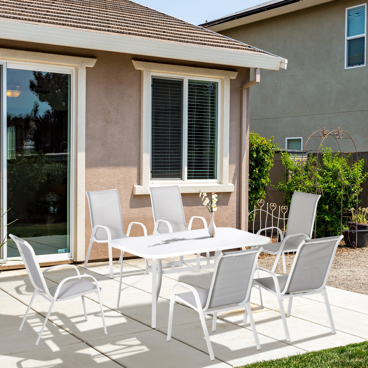 7 Piece Garden Dining Set for 6 with Parasol Hole Table, Grey — product view 3
