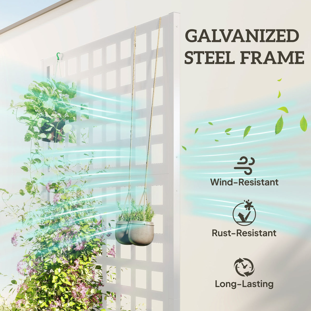 35" x 16" x 70" Raised Garden Bed with Trellis and Privacy Screen, White — product view 6