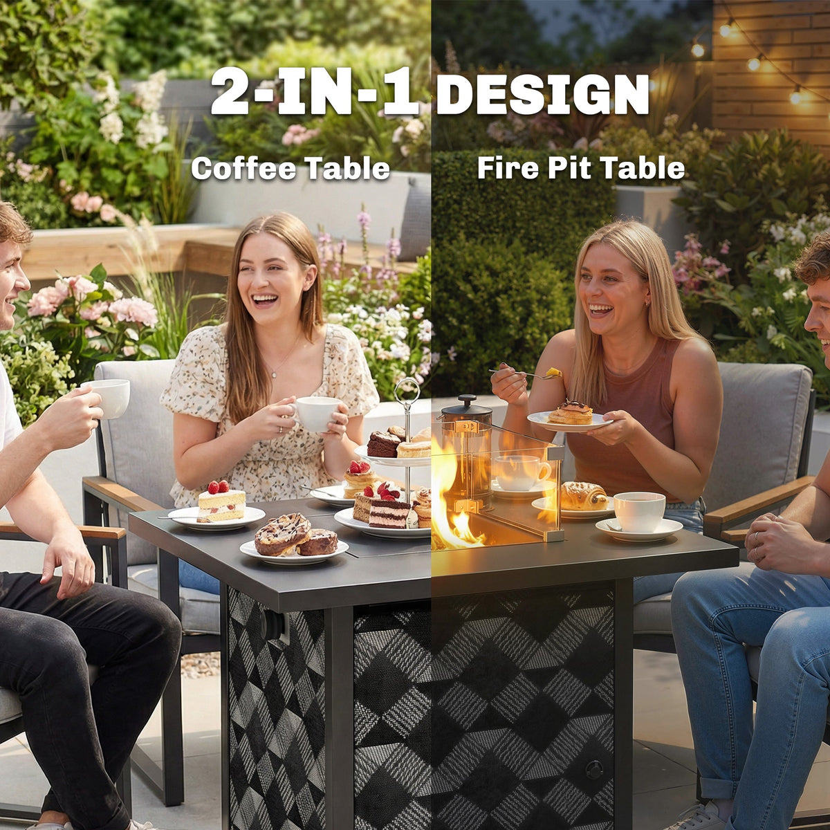 12 KW Square Propane Gas Fire Pit Table with Wind Guard, Black — product view 6