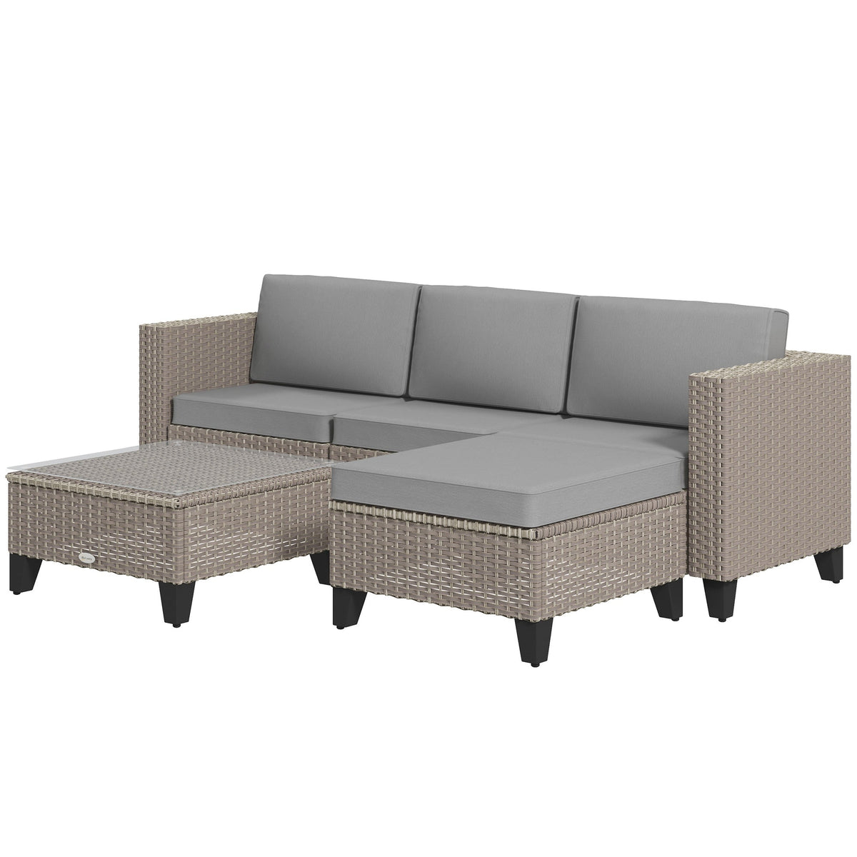 5 Piece PE Rattan Garden Furniture Set with Corner Sofa & Glass Table, Brown — product view 2