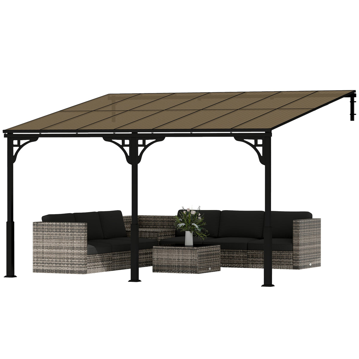 13' x 10' Lean-to Gazebo with Polycarbonate Roof, Brown — product view 2