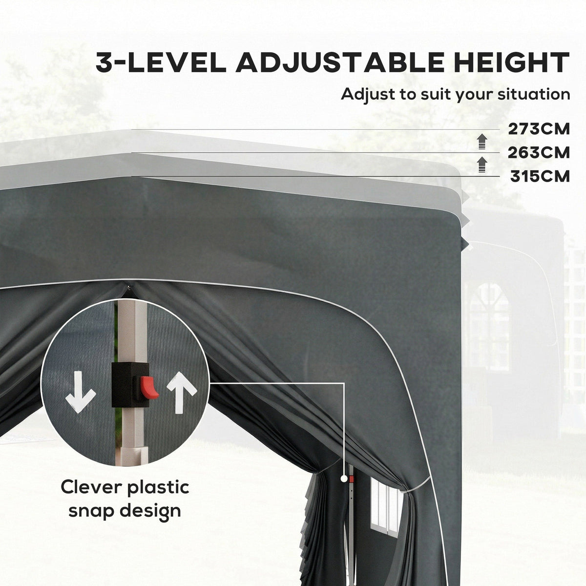 3 x 3 m Pop Up Gazebo with Sides, Carry Bag and UPF50+, Dark Grey — product view 7