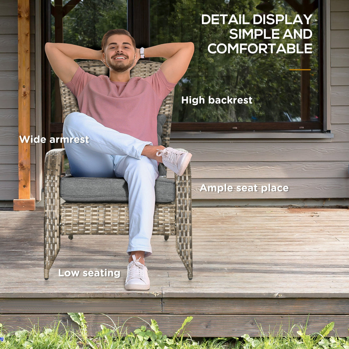 Patio Wicker Adirondack Chair with Soft Cushions, Mixed Grey — product view 7