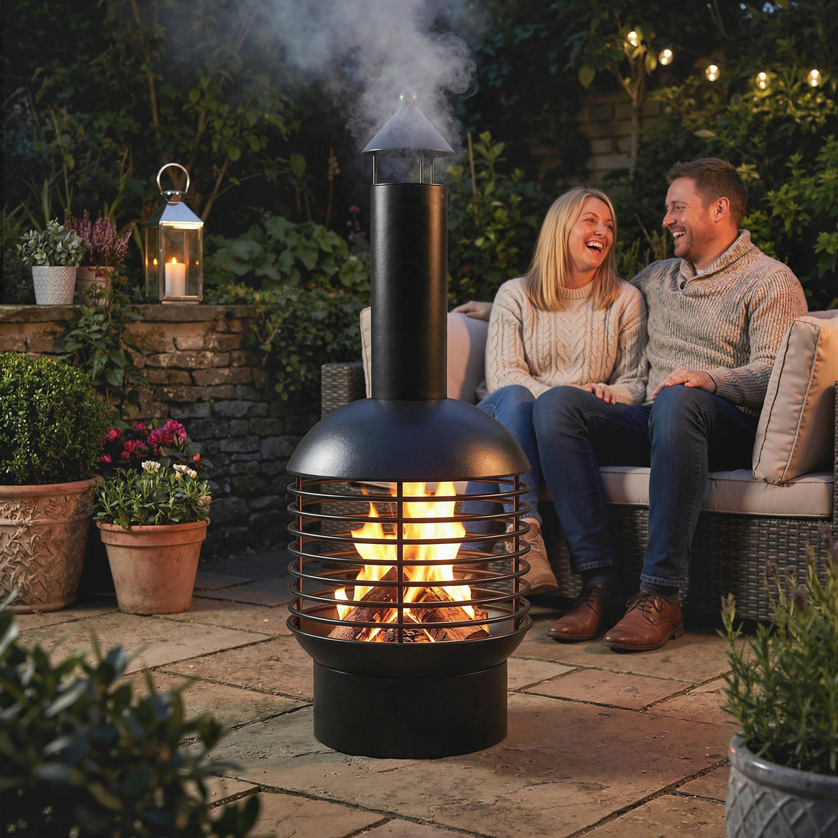 Chimney Fire Pit with Poker and Charcoal Grid, Black — product view 3
