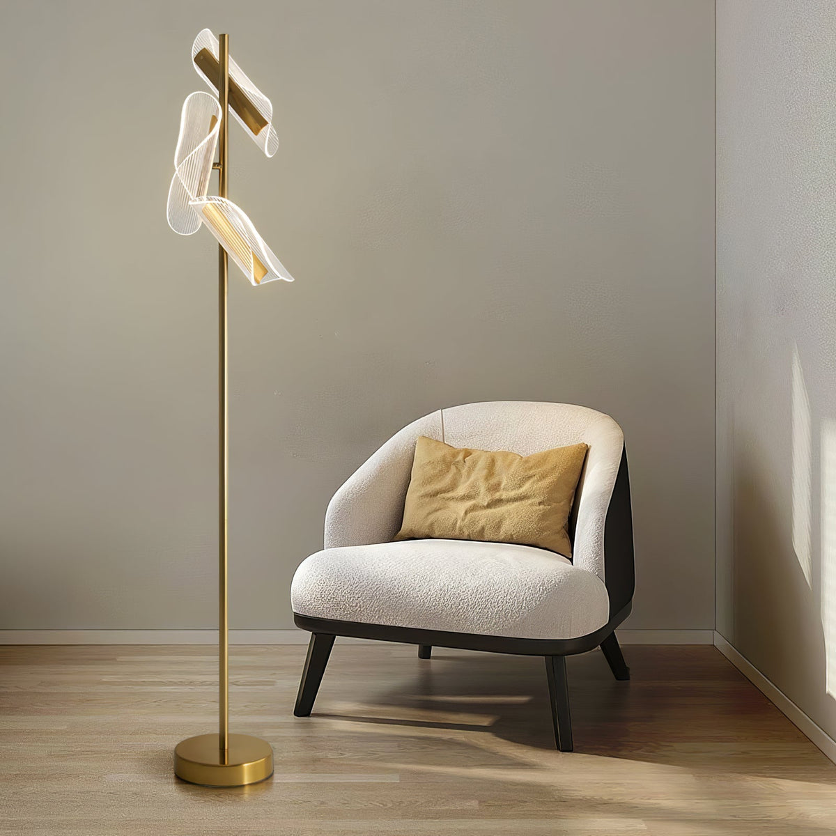Salgado Floor Lamp Waves/3 Heads Modern, , Gold/White, Living Room — product view 1