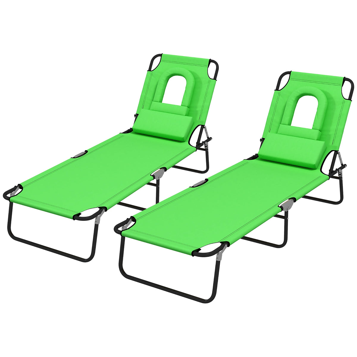 2pcs Adjustable Outdoor Lounge Chairs with Face Hole, Green — product view 2