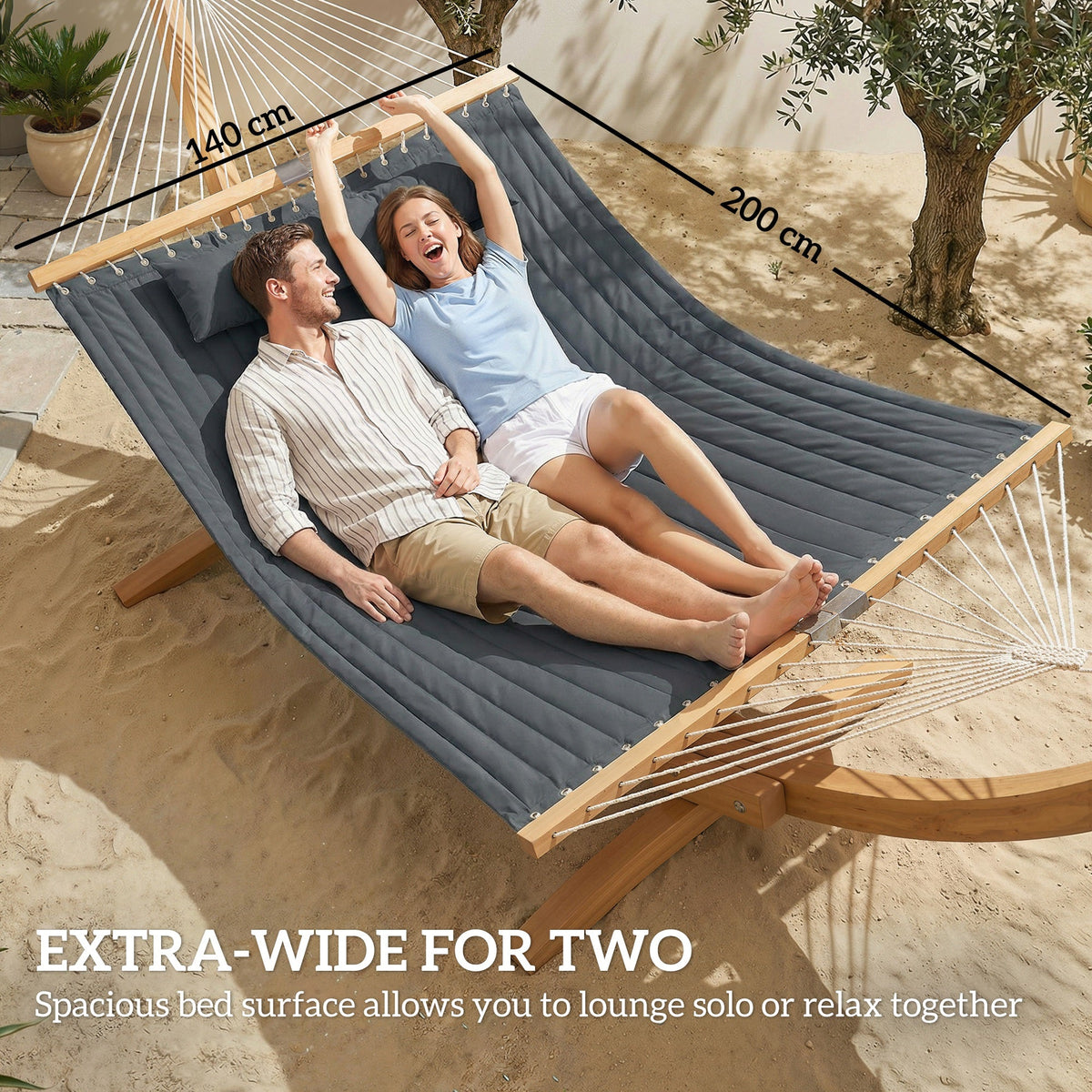 200 x 140 cm Double Hammock with Pillow and Pad, Grey — product view 7