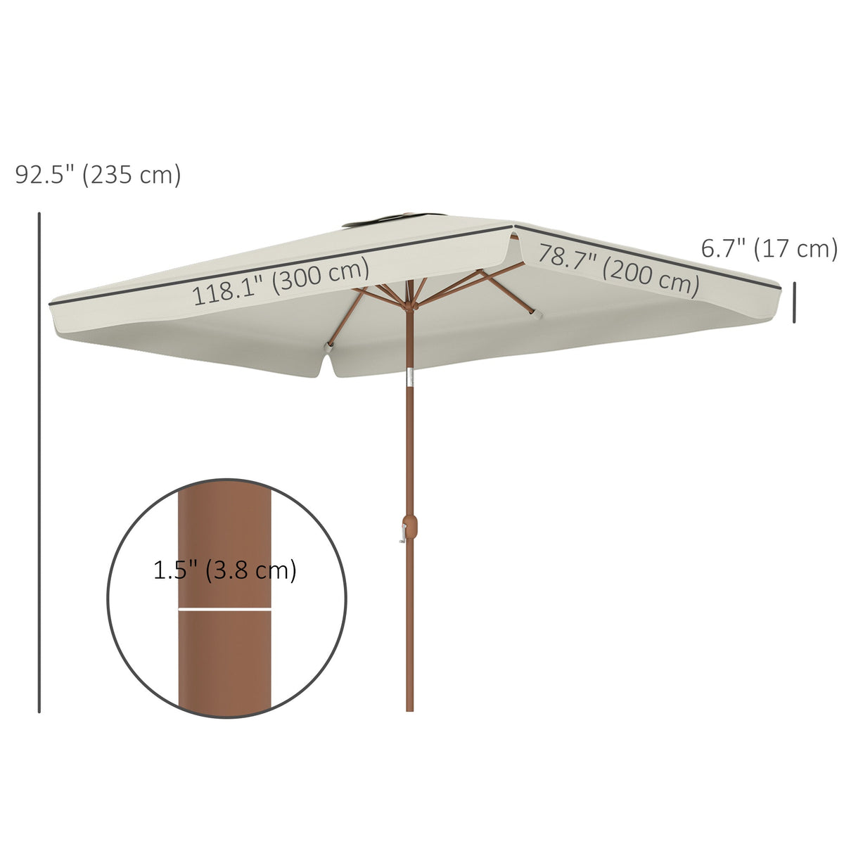 118.1" x 78.7" Patio Umbrella with Crank Handle and Adjustable Angle, White — product view 5