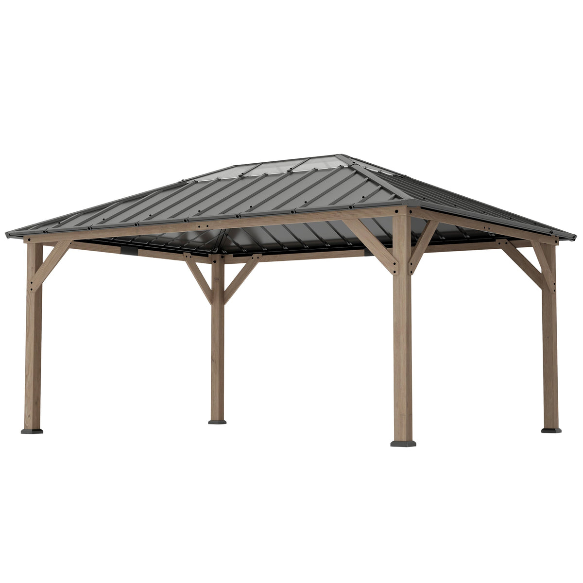 12' x 16' Wood Hardtop Gazebo with Clear Roof, Light Walnut — product view 2