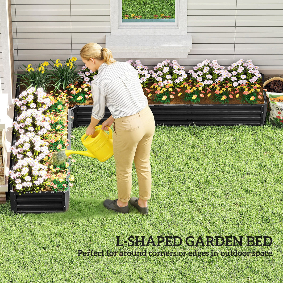 82" x 109" x 12" L-Shaped Raised Garden Bed, Black — product view 6