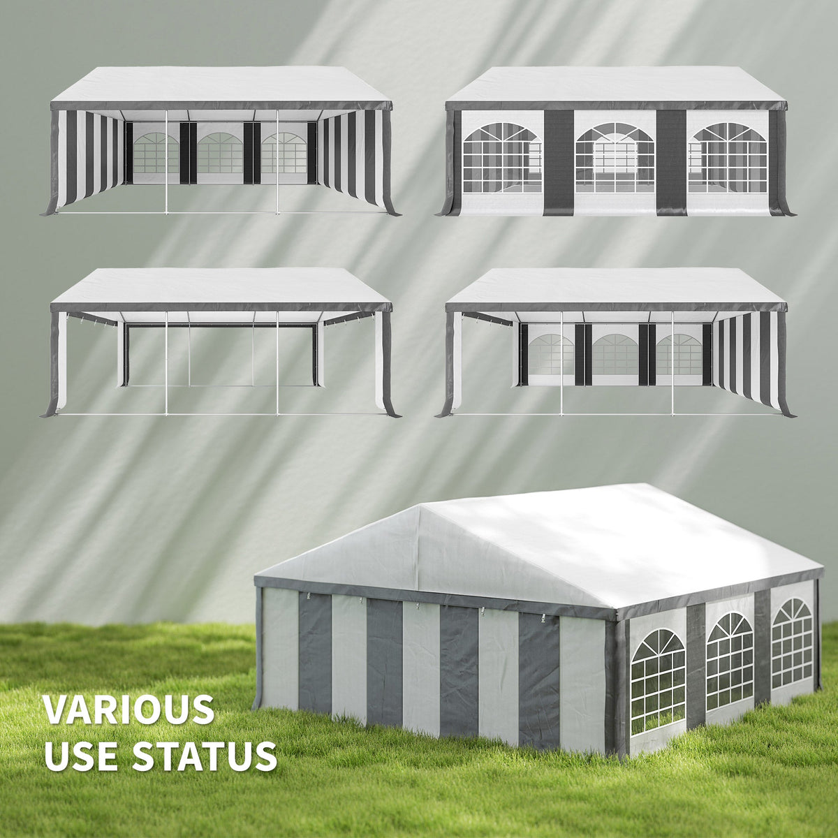 20' x 20' White & Gray Heavy-Duty Party Tent with Removable Walls, Double Doors — product view 6