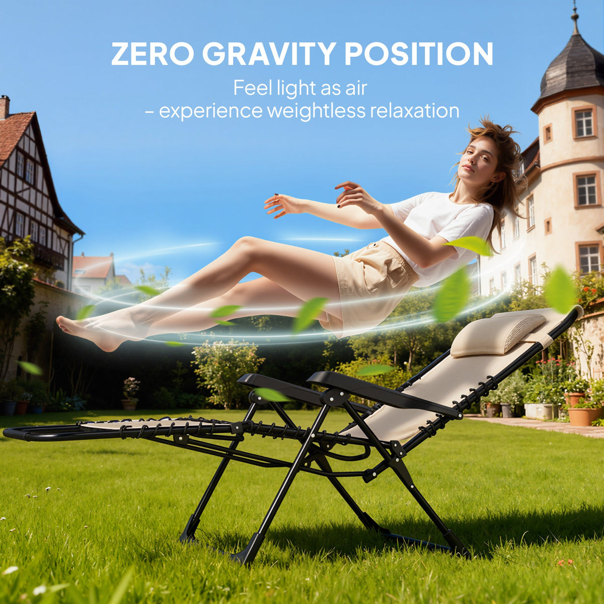 Zero Gravity Chair with 5-Position Backrest and Headrest, Beige — product view 6