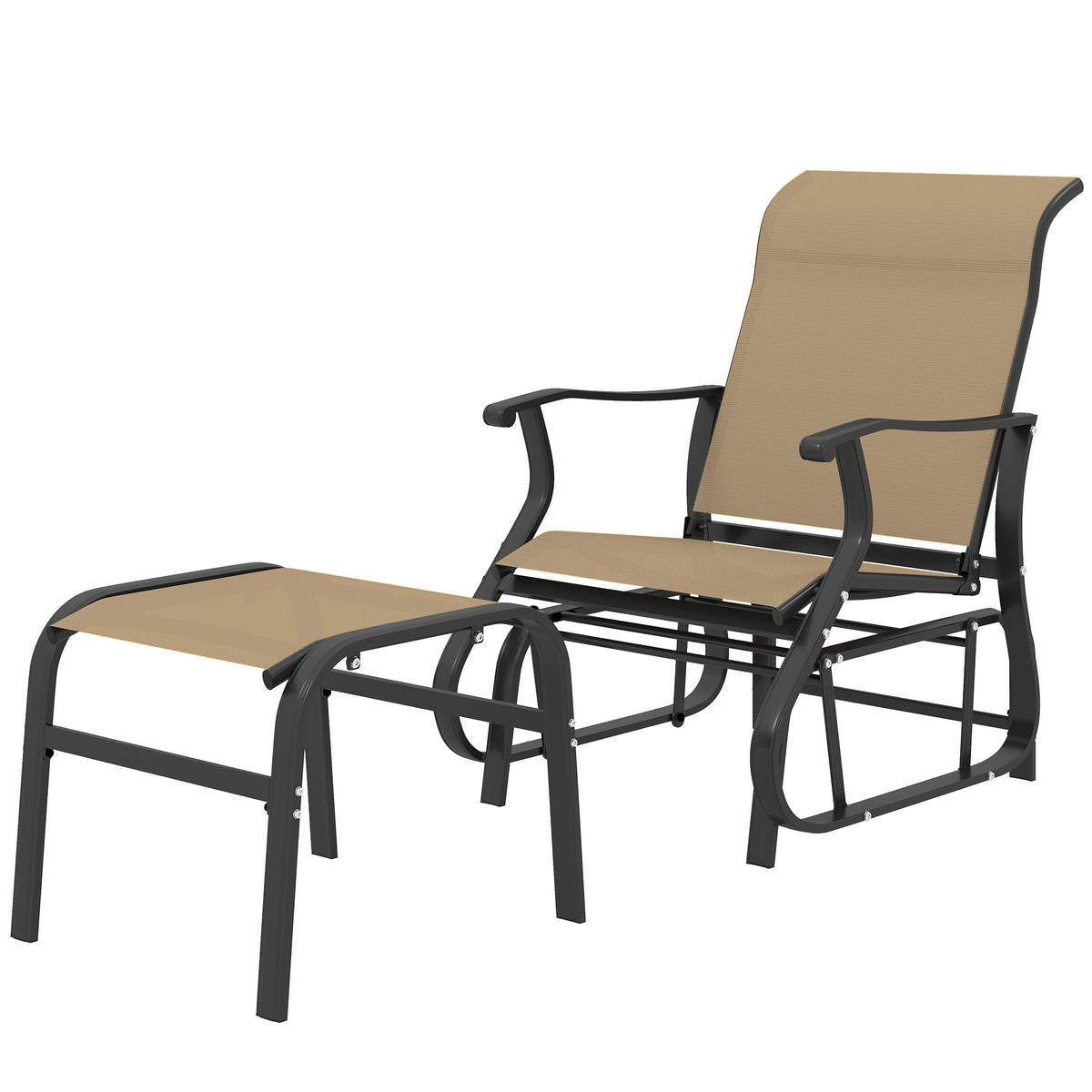 2-Piece Outdoor Glider Chair with Ottoman and All-Weather Breathable Mesh, Tan — product view 2