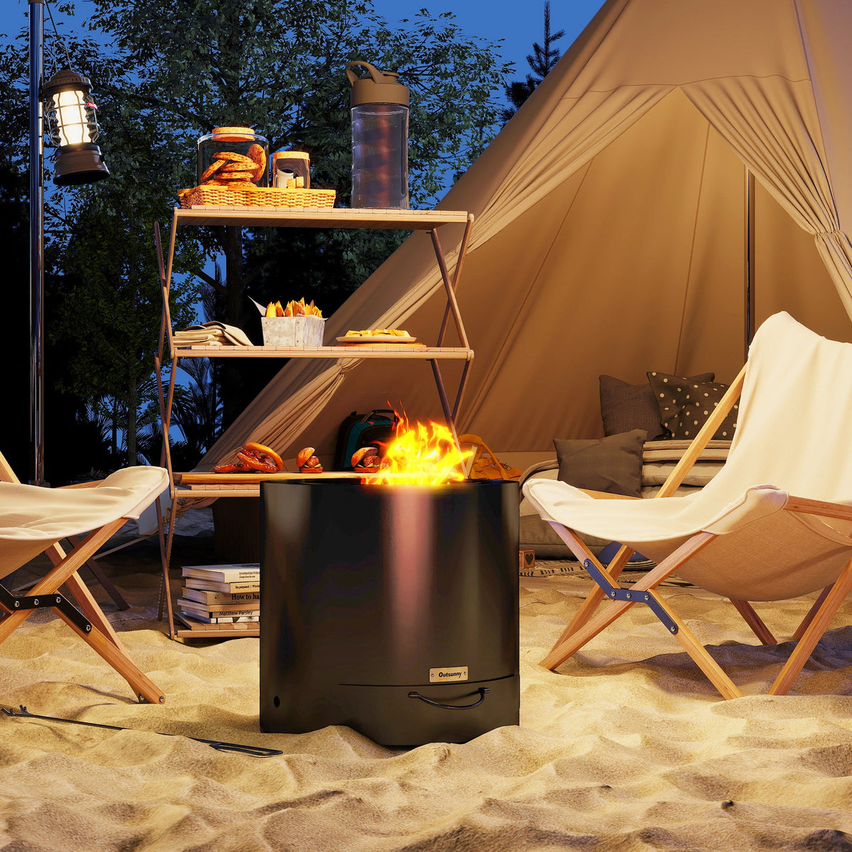 Round Smokeless Fire Pit with Ash Tray & Poker, Black — product view 4