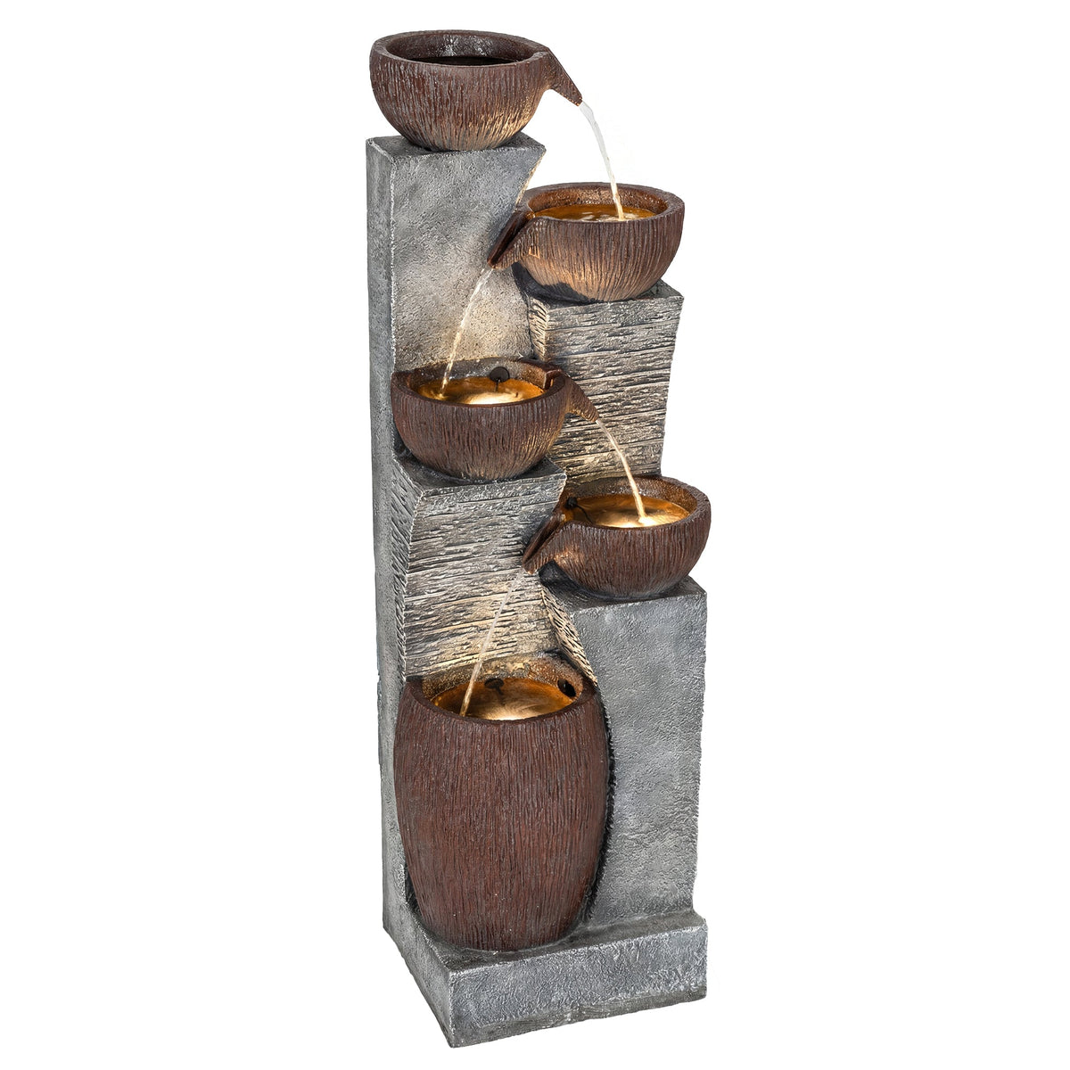51.2" 5-Tier Water Fountain with LED Lights and Adjustable Flow, Gray/Brown — product view 1