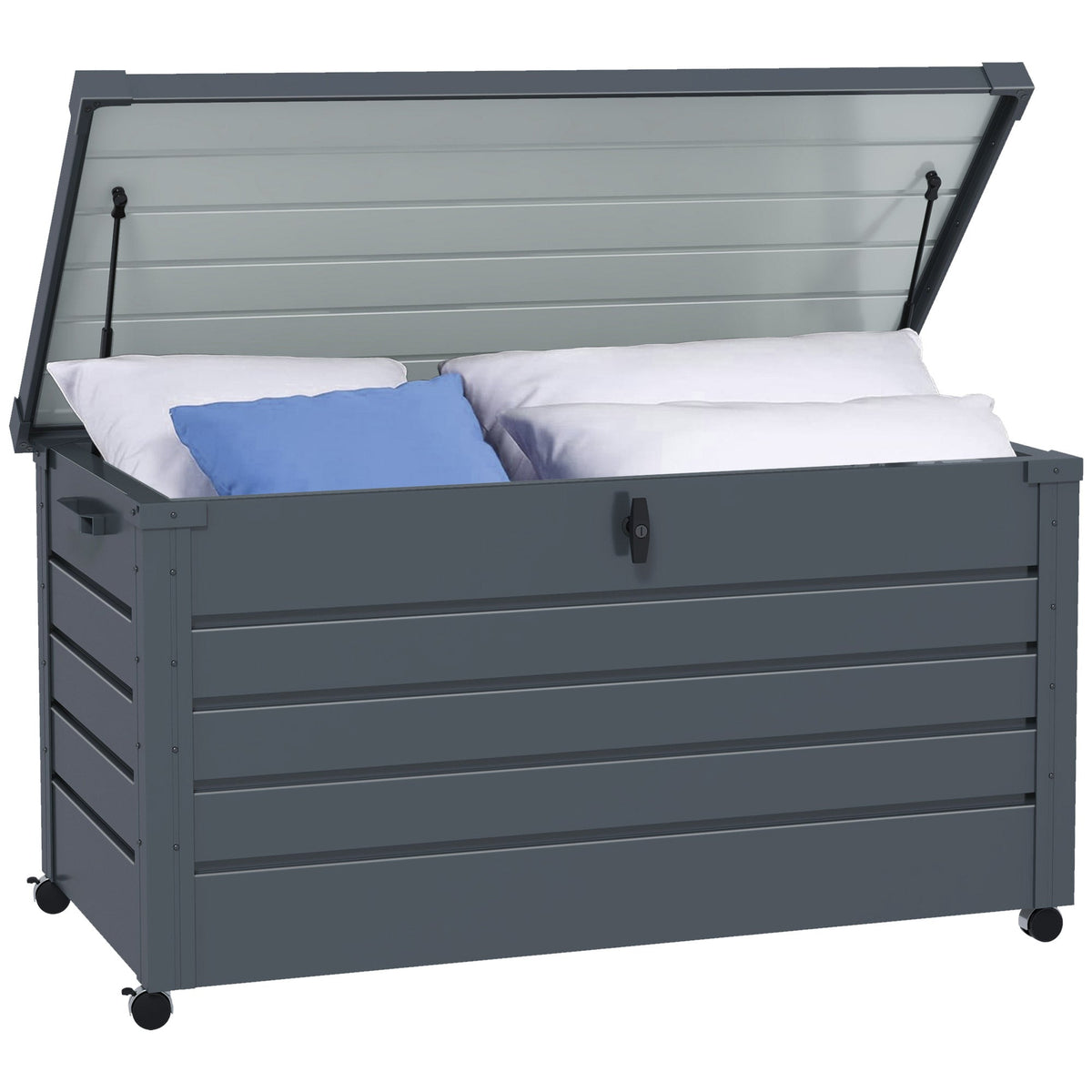 82 Gallon Galvanized Steel Deck Box with Wheels and Handles, Dark Grey — product view 1
