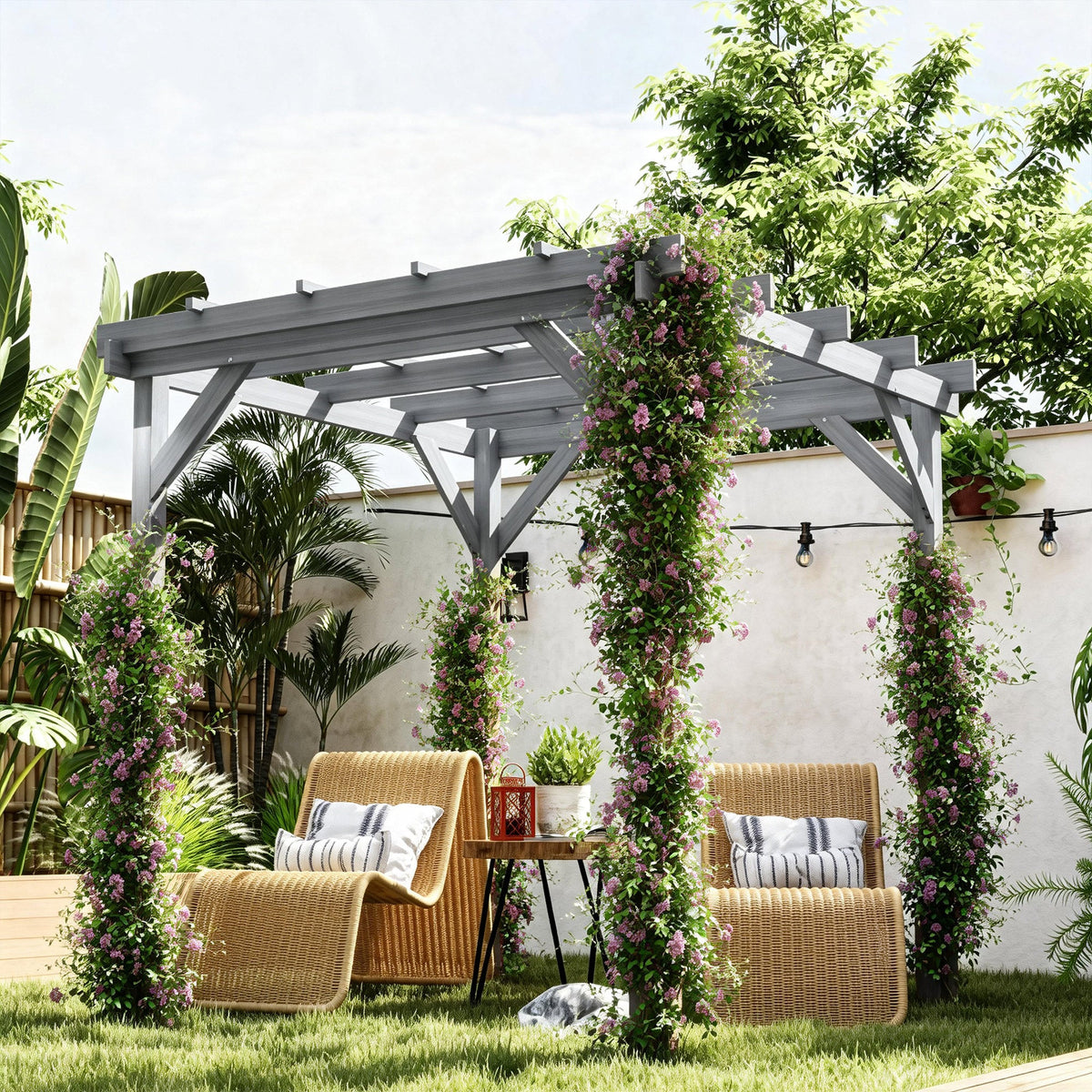 PerArbor 2 x 2m Wooden Pergola Kit with Stable Frame for Climbing Vines, Grey — product view 3