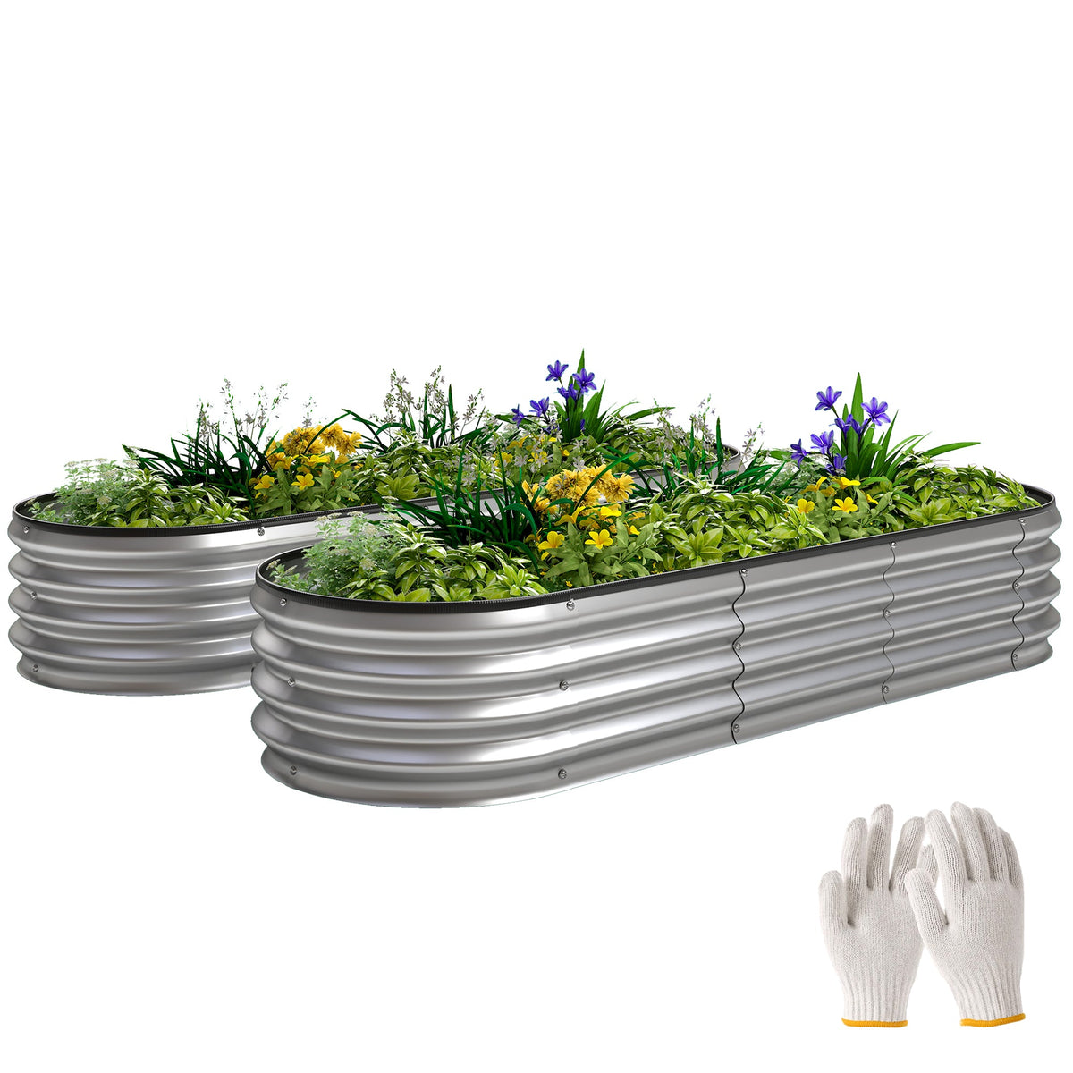 2pcs 6 x 2 x 1 ft Galvanized Raised Garden Beds, Silver — product view 1