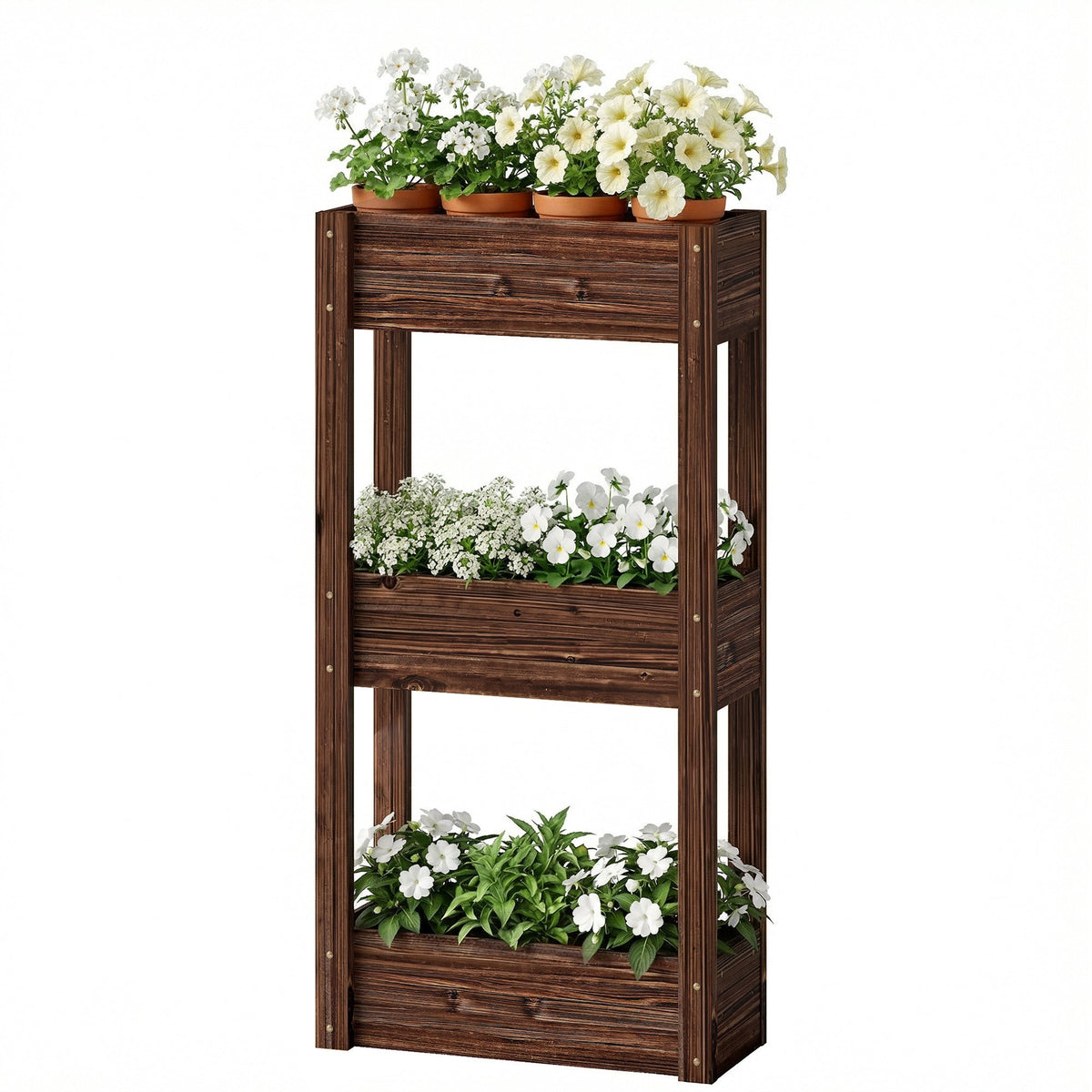 3-Tier Wooden Raised Planter with Liner, 60 x 25 x 120 cm — product view 2