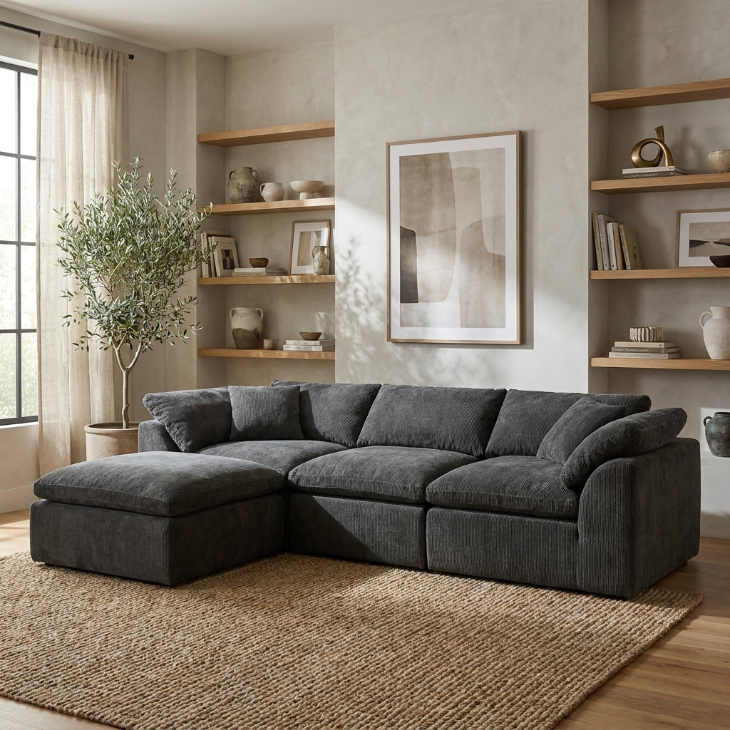 Flex Sofa | 109" Chenille Deep Seat Sectional With Ottoman — product view 7
