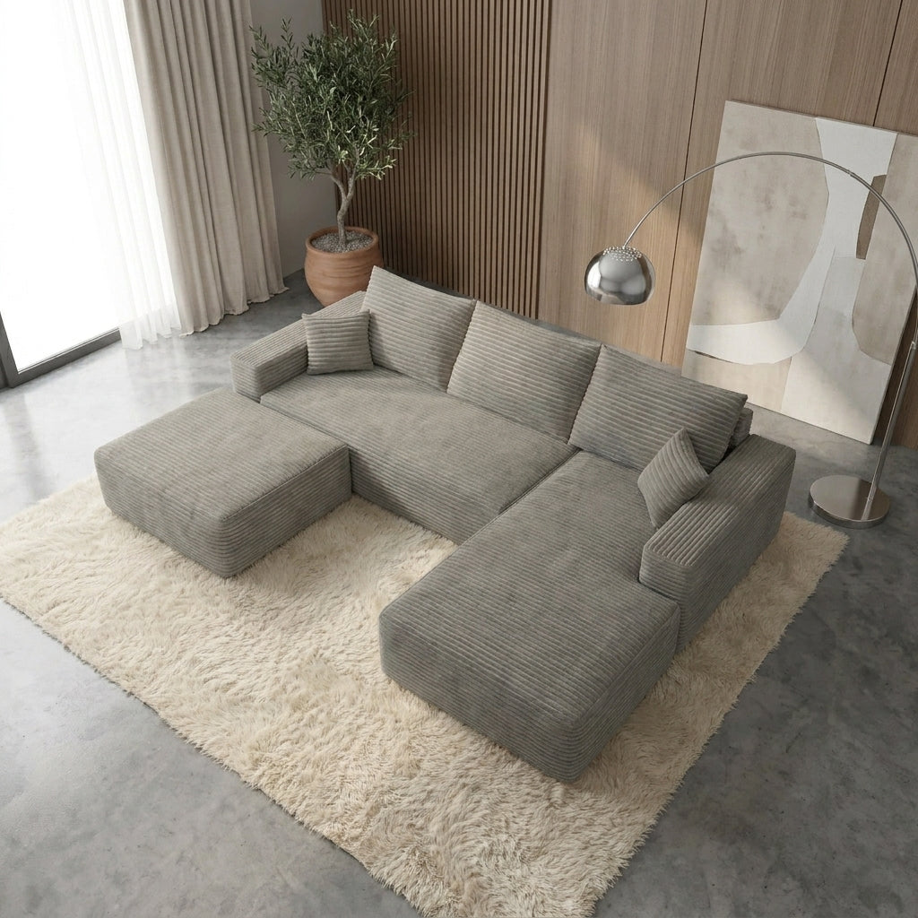 Flex Sofa | 96" U-Shape Boneless Corduroy Sectional with Ottoman — product view 3
