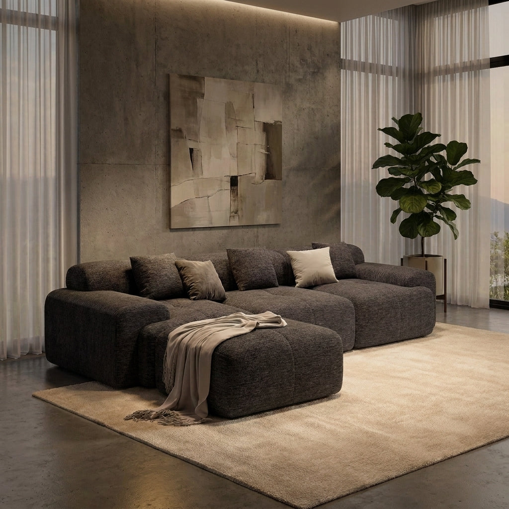 Flex Sofa | 122" Modular L-Shape Boneless Chenille Sectional with Ottoman — product view 2