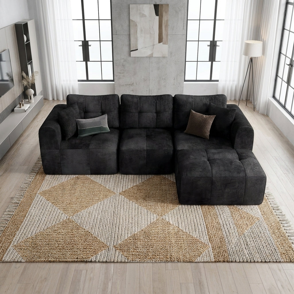 Flex Sofa | 110" L-Shape Boneless Chenille Sectional with Convertible Ottoman — product view 4