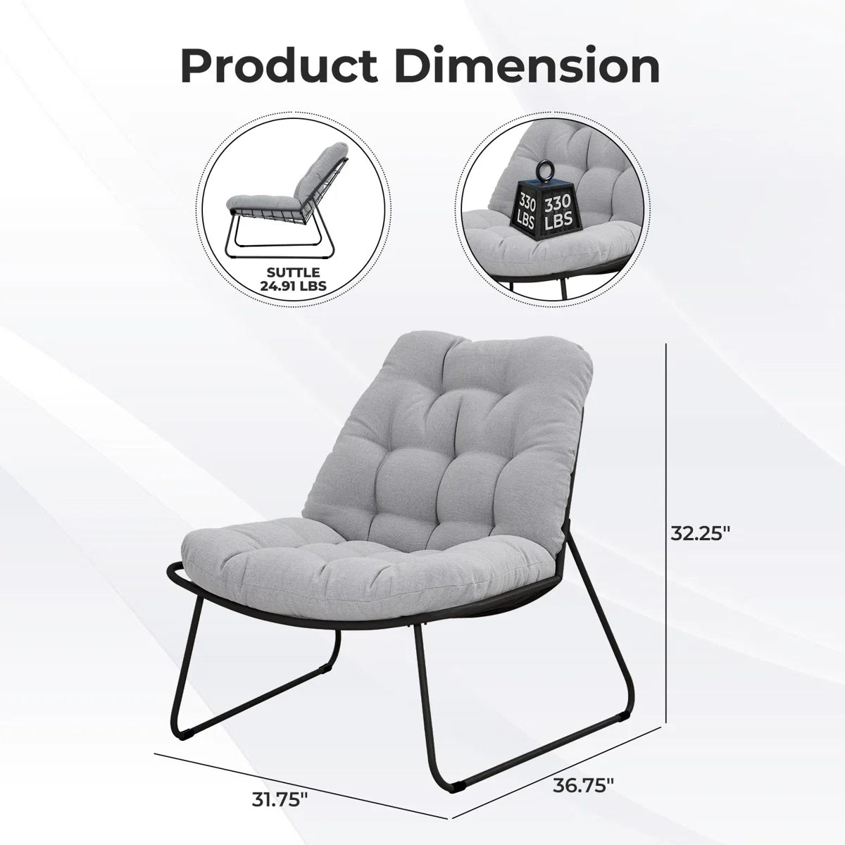 LOUNGE YARD Outdoor Chair with Cushion, Modern Metal Outdoor Lounge Chair for Patio Porch Deck Garden, Weather Resistant and Easy to Maintain — product view 5