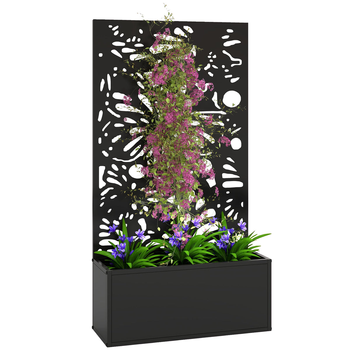 Metal Raised Garden Bed with Trellis Privacy Panel, Butterfly Cut-Out — product view 1