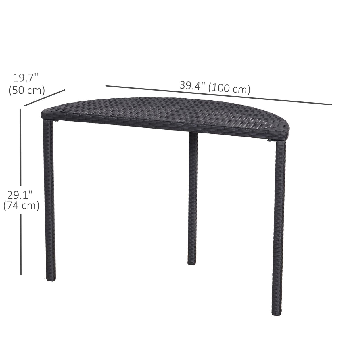 39.4" Half Round PE Rattan Side Table with Metal Frame, Black — product view 5