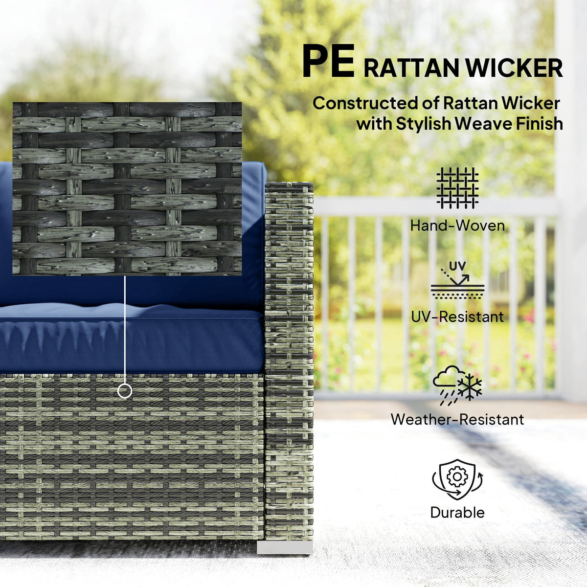 4 Piece Rattan Garden Furniture Set with Corner Sofa, Coffee Table & Cushions, Blue — product view 6