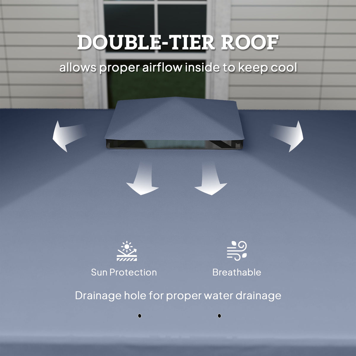 3 x 3 m Patio Gazebo with 2-Tier Roof, Netting & Curtains, Dark Blue — product view 6