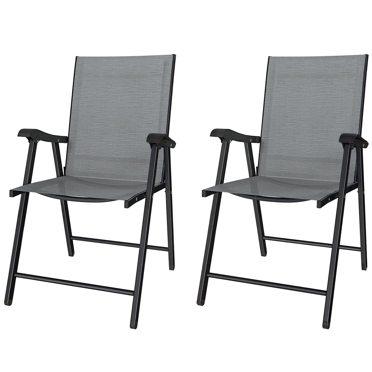 Set of 2 Folding Garden Chairs with High Back and Armrests, Light Grey — product view 2