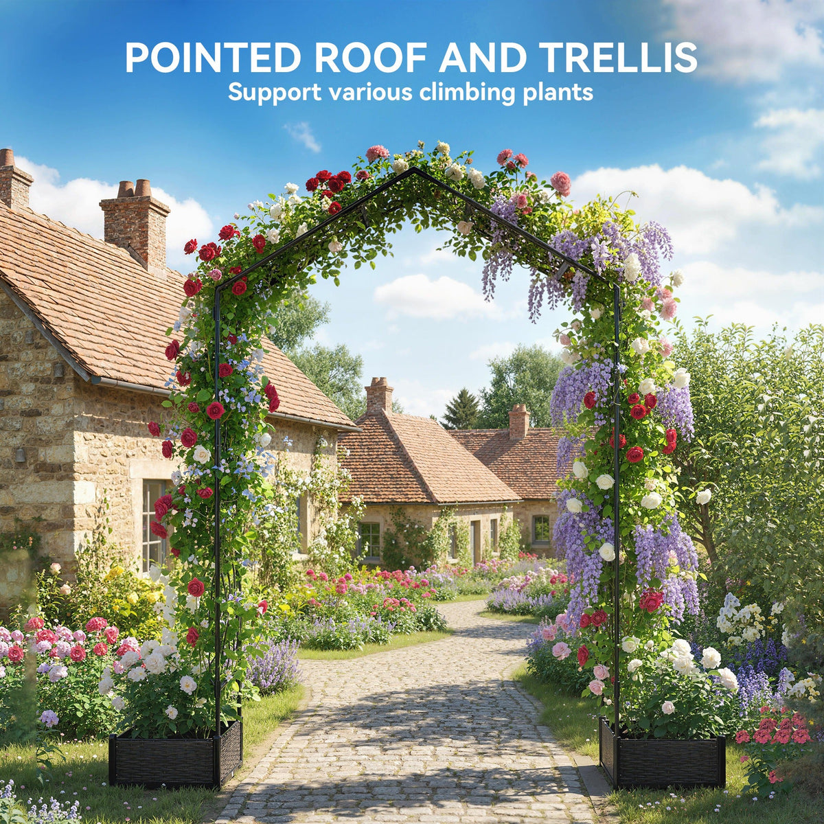 7.3ft Garden Arch with 2 Planter Boxes for Climbing Plants, Black — product view 6