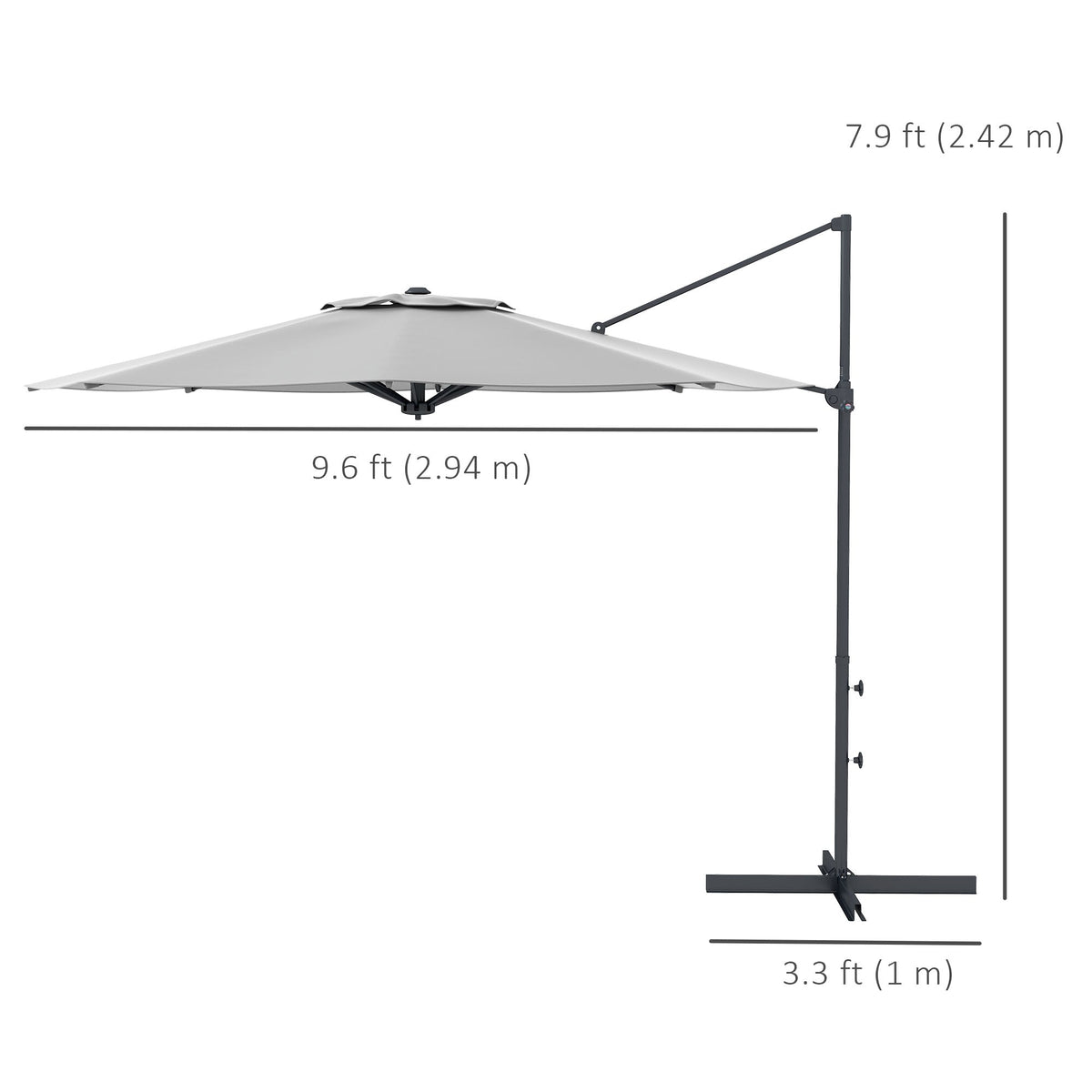 10ft Cantilever Patio Umbrella with 360° Rotation and Tilt, Grey — product view 5