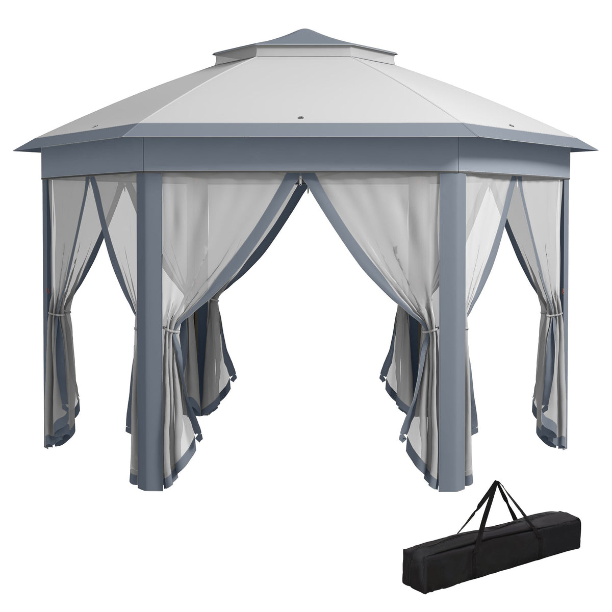 13' x 13' Hexagonal Pop Up Gazebo with Mesh Netting, Gray — product view 1